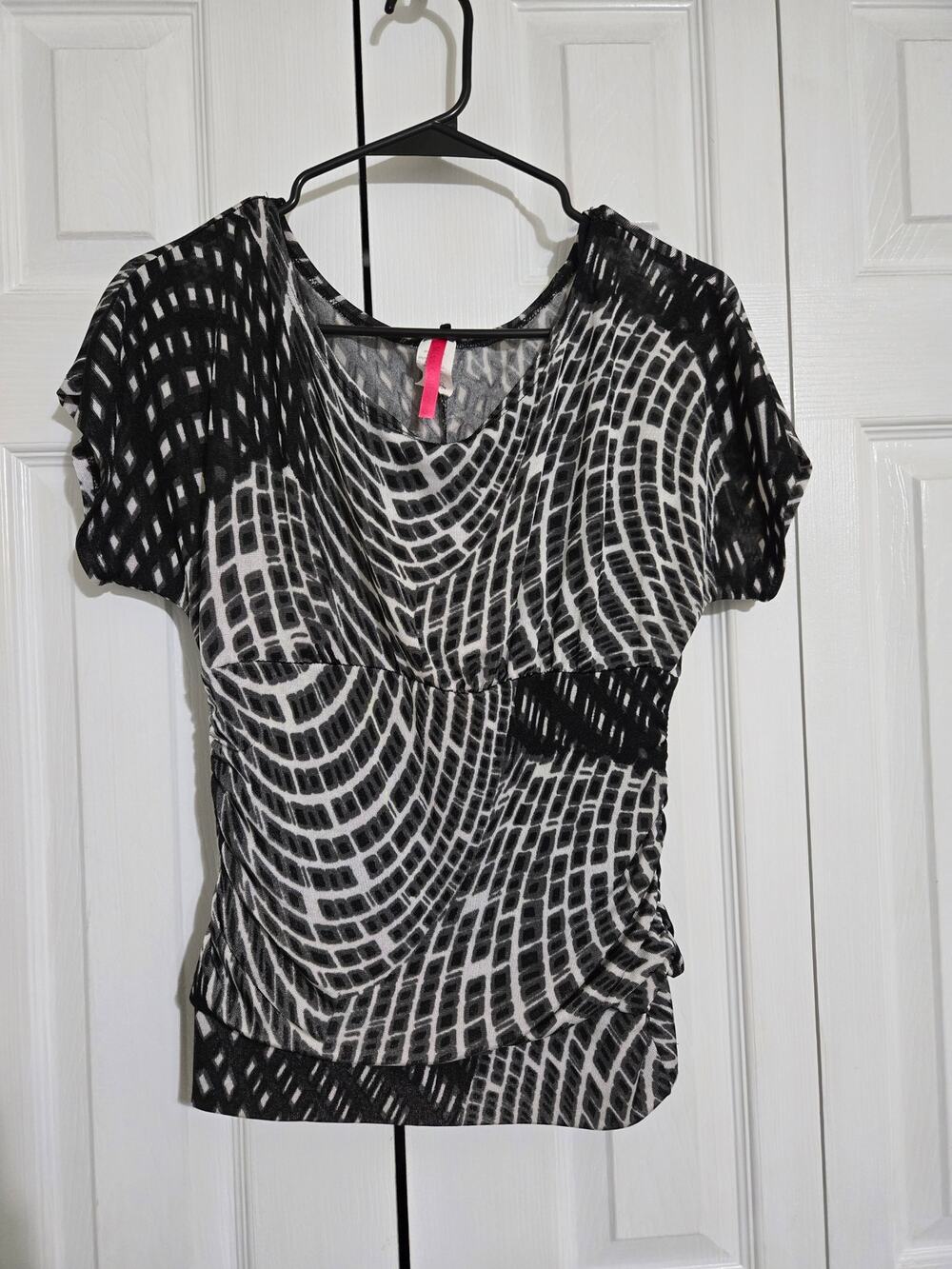Miss California small women's black and white blouse with tummy control